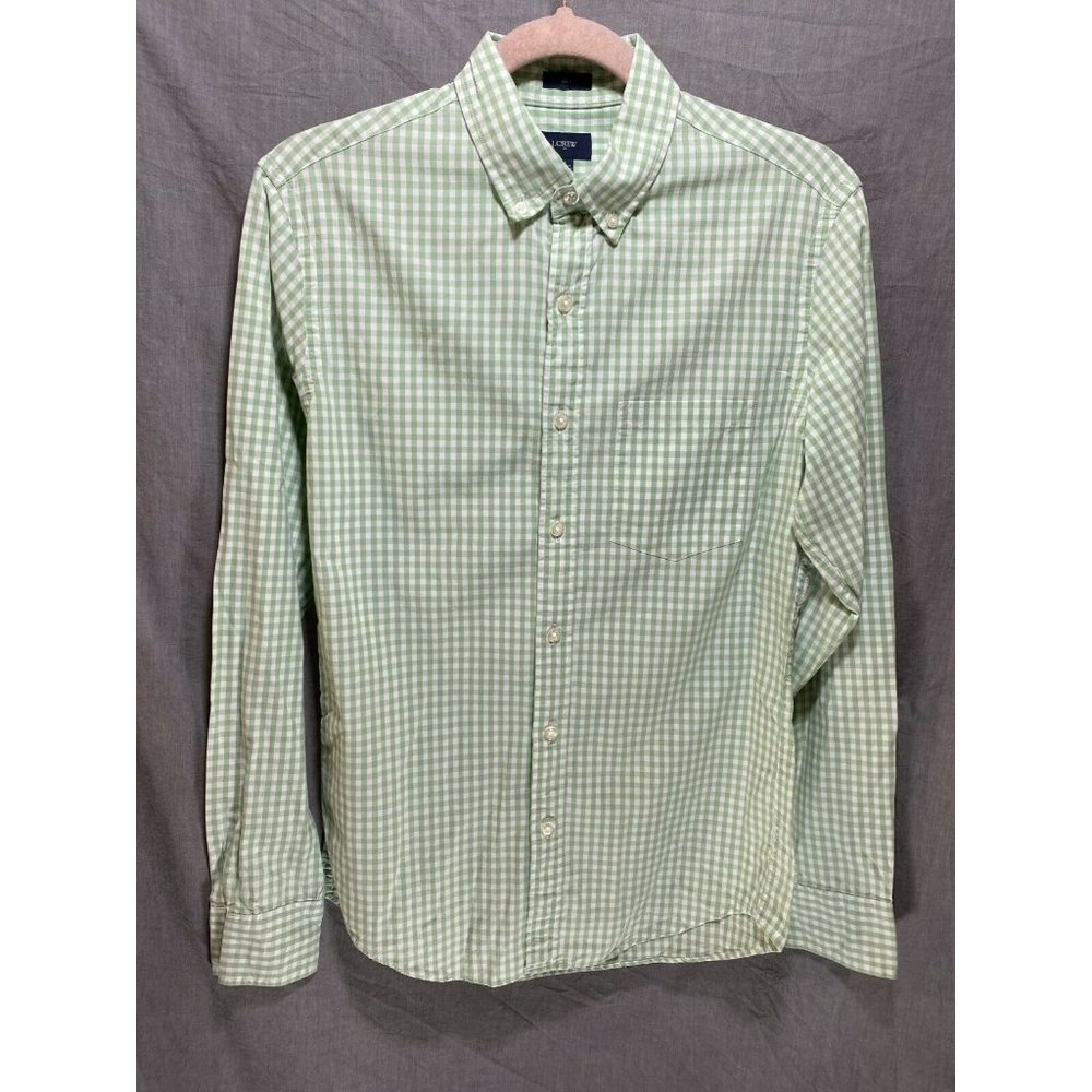 J. Crew Button Up Shirt Adult Small Green White‎ Checkered Casual Mens.